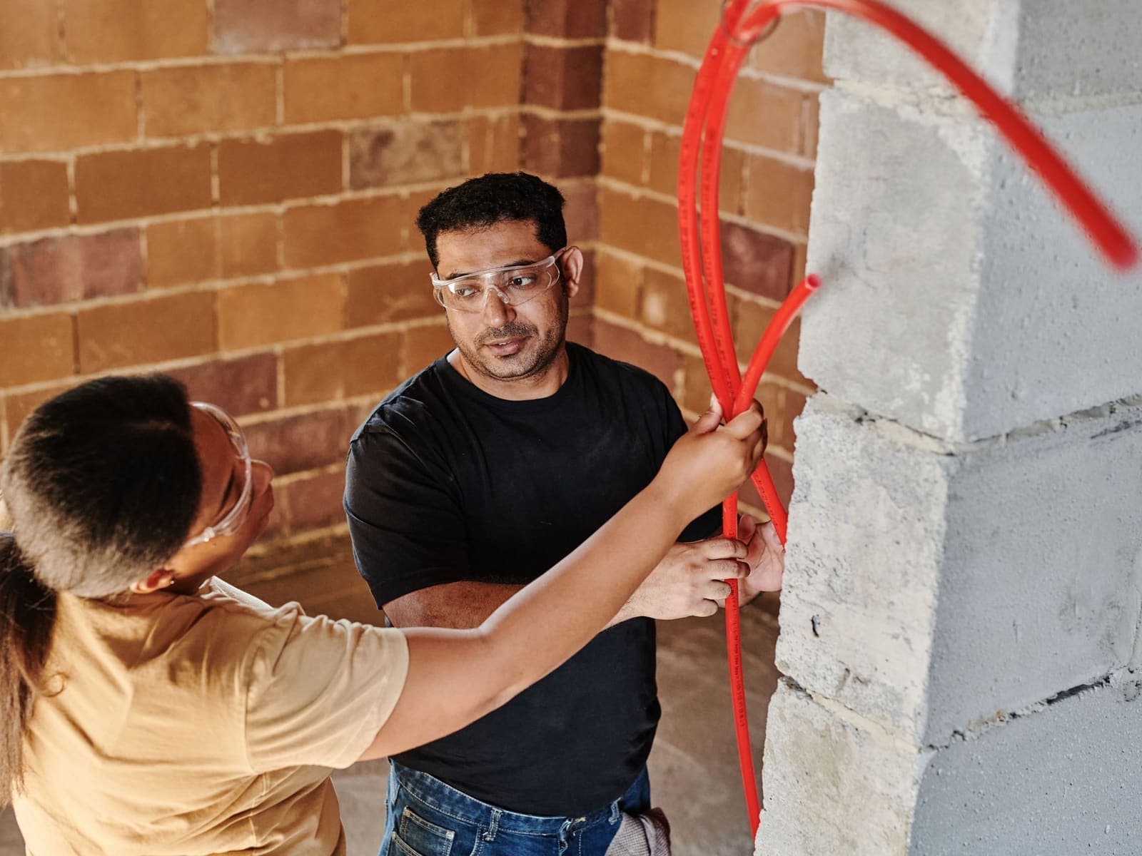 Contractor walking a property owner through work on site